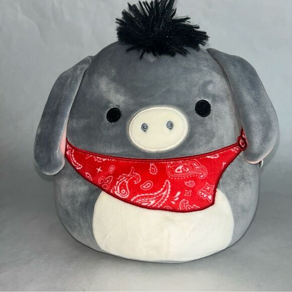 NWT Squishmallows Kellytoy Jason the Donkey Red Bandana Plush Farm Animal 10” - Picture 1 of 7
